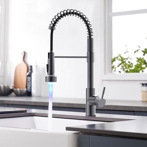 Led Black Stainless Kitchen Faucet with Pull Down Sprayer