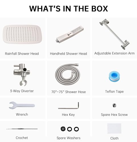 All Metal 12" Rain Shower Head with Handheld for Bathroom Upgrade