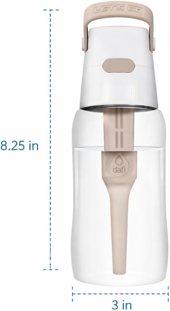 Dafi Filtered Water Bottle with Straw 17 oz - Sports Water Bottle Reusable with Carbon Filter for Gym, Travel, Daily Use - Leakproof, BPA-Free with Hypoallergenic Mouthpiece & Carrying Handle - Beige