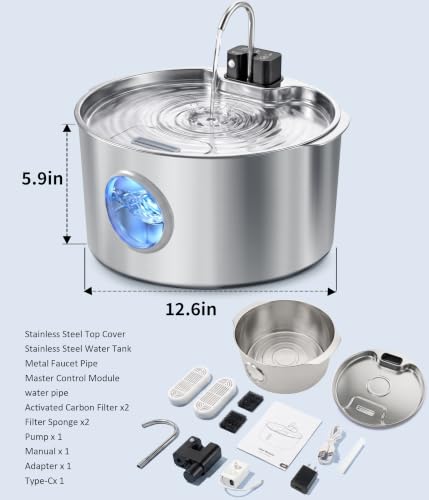 Large Cordless Dog Water Fountain Stainless Steel