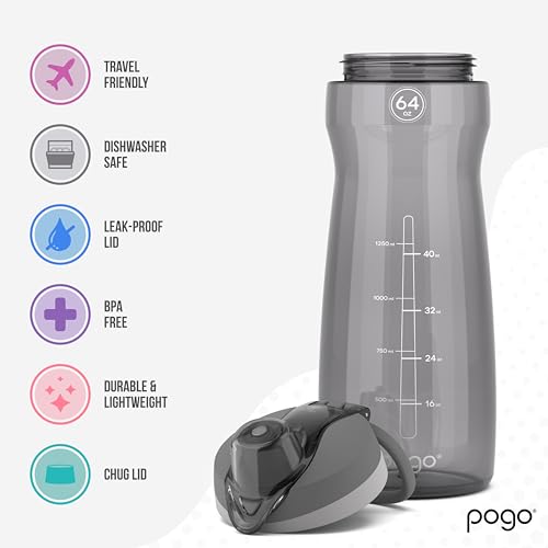 64oz Plastic Water Bottle with Chug Lid and Carry Loop