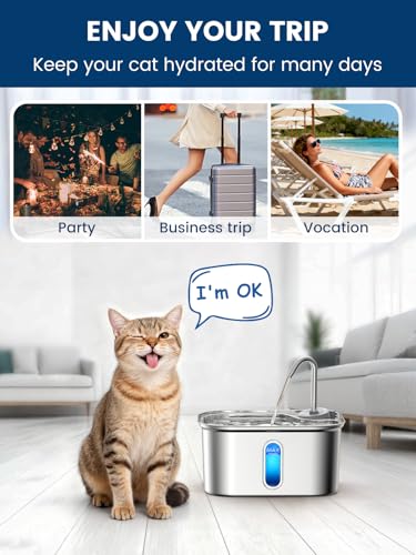 Cat Water Fountain Stainless Steel for Cats Indoor 2.5L 85oz by BPA