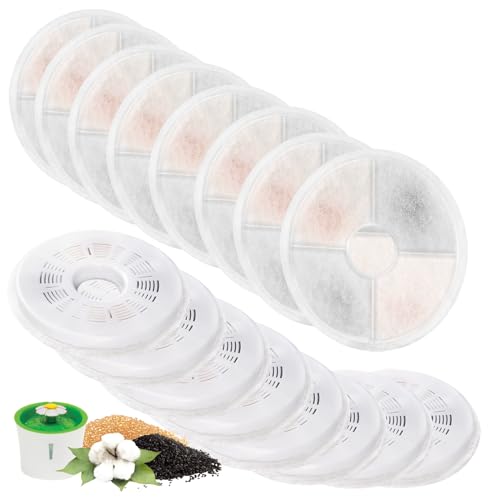 16 Pack Cat Water Fountain Replacement Filters Fit for 3L Flower Water Dispenser Automatic Pet Dog Cat Fountain Filter (16 Count)