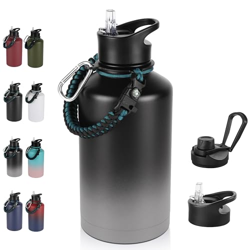 64 oz Insulated Water Bottle with Straw & Spout Lids