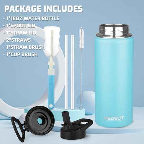 18oz Sports Insulated Water Bottle for School with 2 Lids (18 Count)