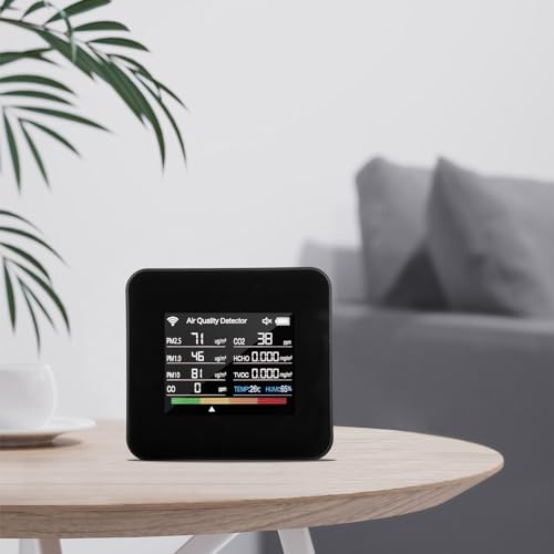 14 in 1 Indoor Air Quality Monitor Air Quality Detector CO₂ CO TVOC HCHO Temperature Humidity PM2.5 PM1.0 PM10 Desktop Air Quality Tester with Time