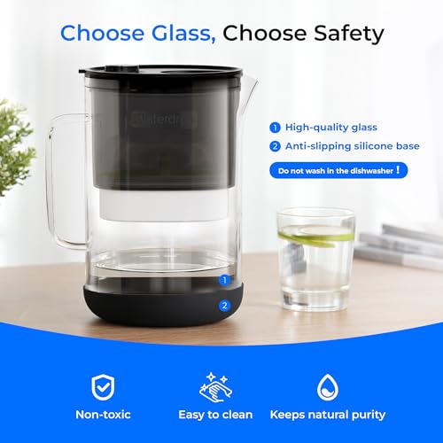 PT-09BL 10-Cup Large Glass Water Filter Pitcher, Eco-Friendly