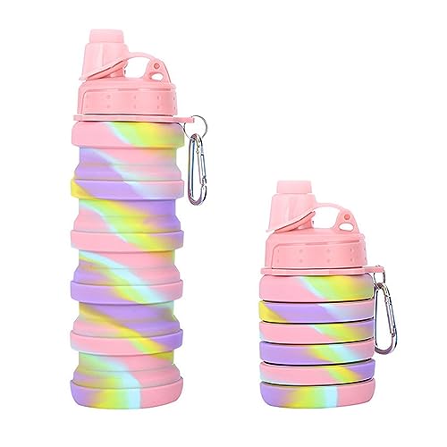 Collapsible Water Bottles Two Pack Travel Sports Portable Sport Water Bottle comes with mountaineering Buckle 500ml silicone Water (2 Count)