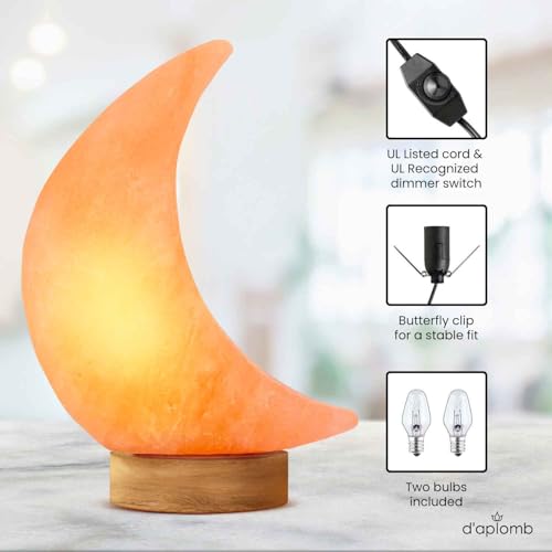 100% Authentic Natural Himalayan Salt Lamp;Hand Carved Moon Pink