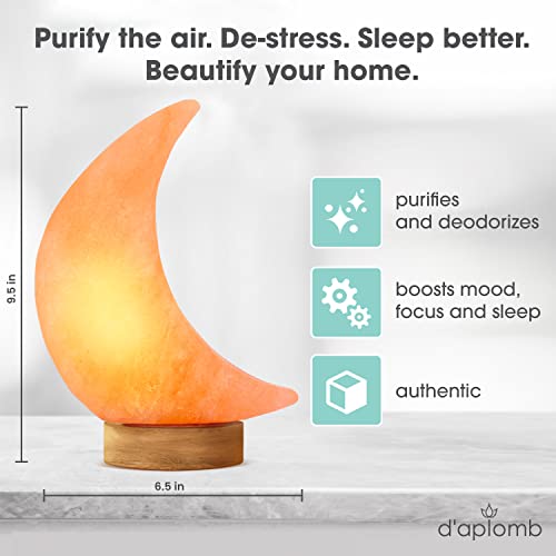 100% Authentic Natural Himalayan Salt Lamp;Hand Carved Moon Pink