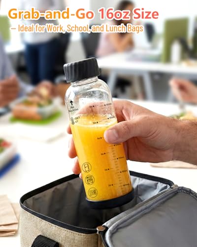 Borosilicate Glass Water Bottles with Stainless Steel Lid 16 oz (6 Count)