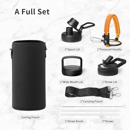 Insulated Water Bottle 32 oz with 3 Lids