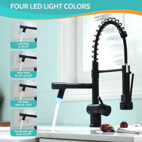 Matte Black LED Kitchen Faucet with Pull Down Sprayer