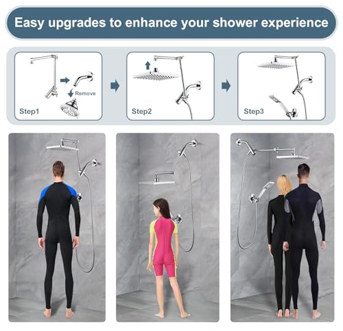 High Pressure Rain Shower Head Combo with Double Extension Arm