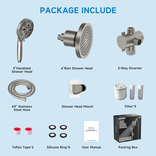 Filtered Shower Head With Handheld Spray Combo for Hard Water