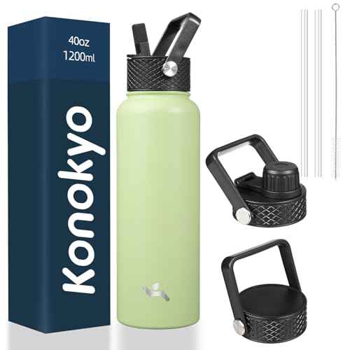 40 oz Insulated Stainless Steel Water Bottle with Straw Lid