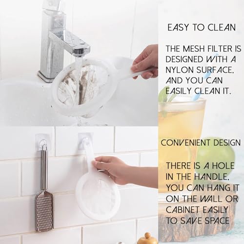 2 Piece Fine Nylon Mesh Strainer Kitchen Food Yogurt Mesh Sieve Plastic Mesh Colander with Handle Mini Brine Shrimp Separation Net for Filtering Juice Milk Soy Coffee Honey Wine Yogurt (2 Count)