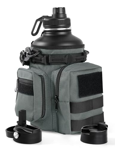 64 Oz Gray Tactical Water Bottle with 3 Lids