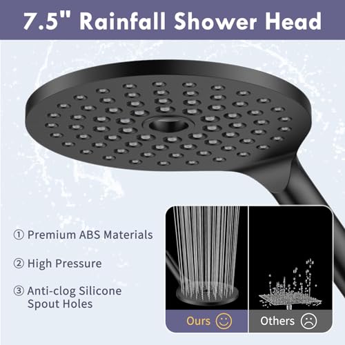 Matte Black Dual Shower Heads with 9 Modes Handheld Spray Combo