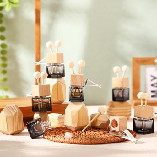 30 Pcs Car Air Freshener Diffuser with Vent Clip Empty Car Diffuser Bottles for Essential Oil Perfume Glass Bottle with Wooden Caps Stick (30 Count)