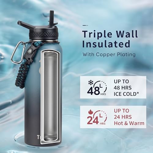Water Bottle Insulated 40 oz with 3 Lids