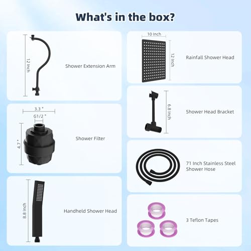All Metal 12'' Filtered Rainfall Shower Head Combo