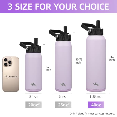 40 oz Insulated Stainless Steel Water Bottle with 3 Lids