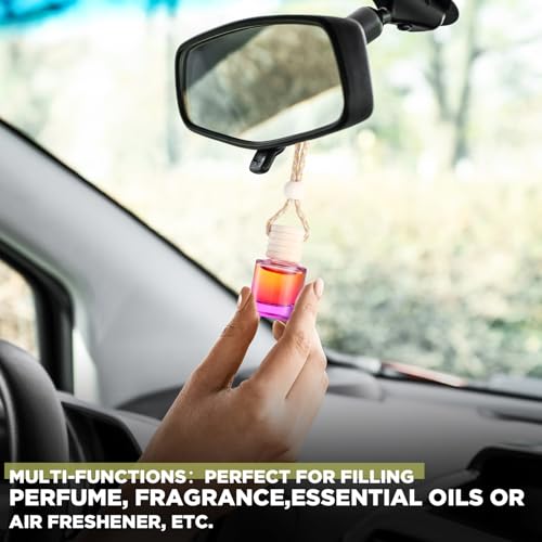 70 Pieces Hanging Car Diffuser Air Freshener Bottle Bulk Empty Glass Refillable Perfume Bottles Oil Diffuser Aromatherapy Pendant for Auto Interior Ornaments Decor (70 Count)