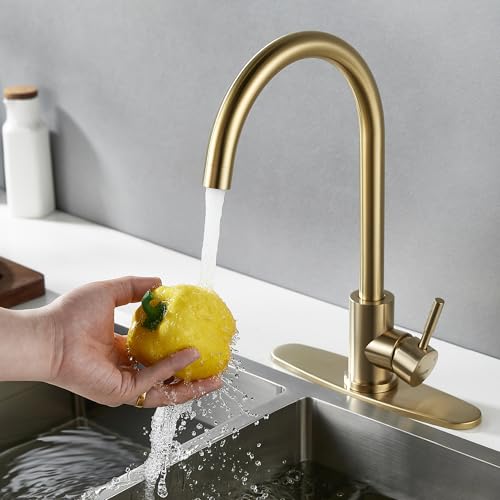Single Handle High Arc Brushed Gold Kitchen Faucet Stainless Steel Commercial Single Hole Kitchen Sink Faucet