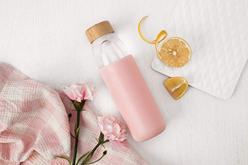 18 Oz Borosilicate Glass Water Bottles with Bamboo Lid