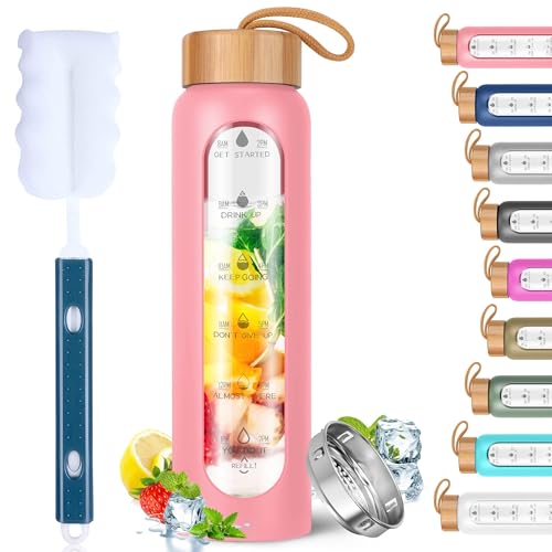Glass Water Bottles 25 Oz with Silicone Sleeve