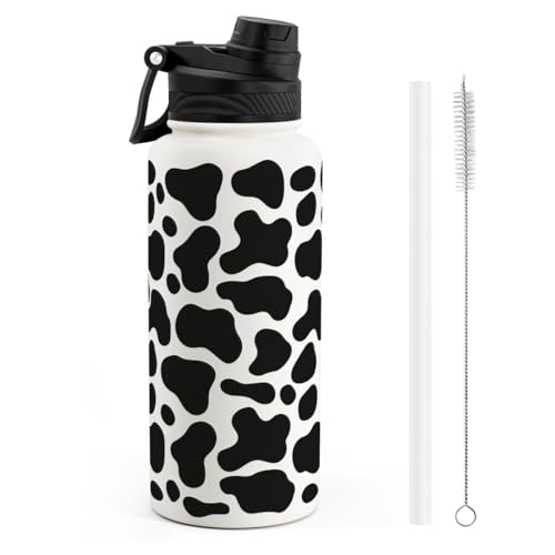 Cow Skin Stainless Steel Water Bottle with Strap 32oz