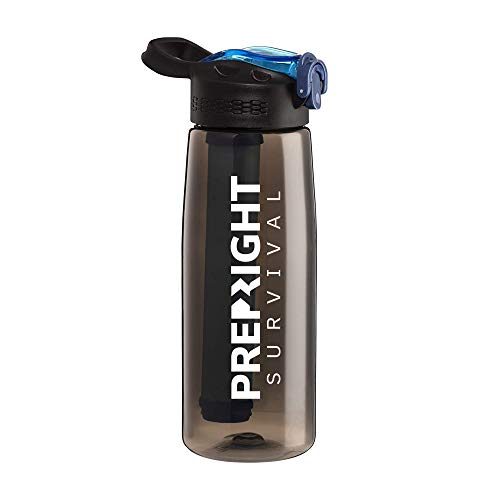 Survival - 4-Stage Water Filter Bottle, BPA-Free Water Bottle for Survival Gear, Camping, and Travel, Black