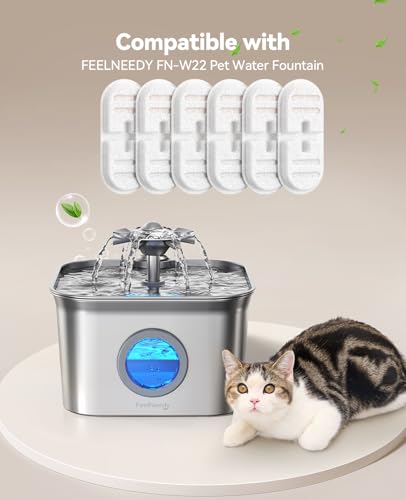 6 Pack New Version Replacement Filters + 6 Pump Sponges for Feelneedy Stainless Steel Cat Water Fountain [FN