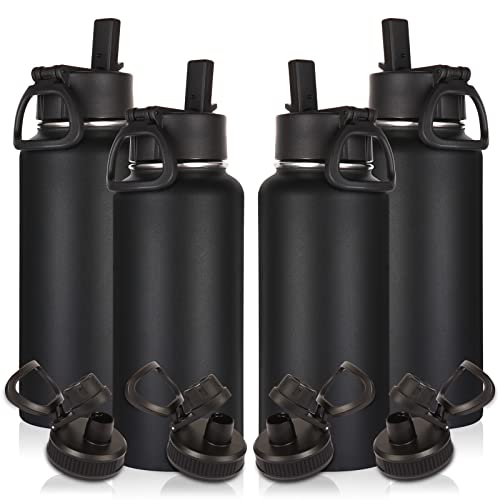 32oz Insulated Water Bottles Bulk 4 Pack with Straw Lid & Spout Lid (4 Count)