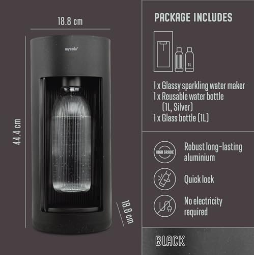 Glassy Soda Maker + 1L Glass and 1L Plastic Bottle