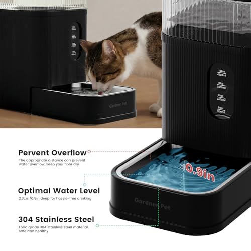 2.2 Gallon Automatic Dog Water Bowl Dispenser 8.5L Gravity Water Feeder with Stainless Steel Bowl & Maifan Stone Filter
