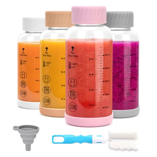 Borosilicate Glass Water Bottles with Stainless Steel Lid 12 oz (4 Count)