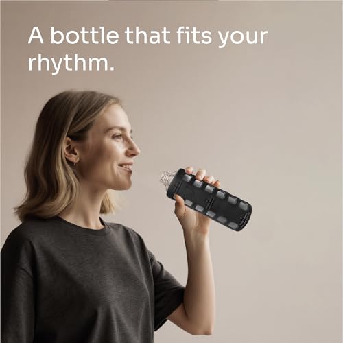 40oz / 32oz / 22oz / 12oz Borosilicate Glass Water Bottle with Time & Volume Markers, Silicone Sleeve, Stainless Steel Lid | Reusable Glass Bottle for Water & Juice (12oz Jet Black)