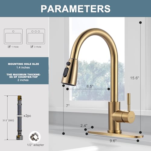 Brushed Gold Kitchen Faucet With Sprayer