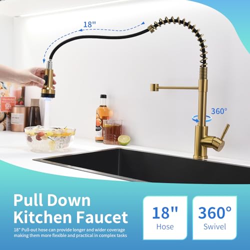 Led Gold Kitchen Faucet with Pull Down Sprayer