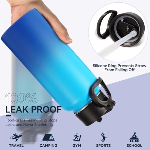 32 oz Insulated Water Bottles Bulk with 2 Lids (4 Count)