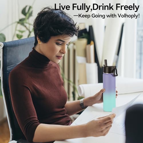 22 oz Insulated Water Bottles with Straw Lid