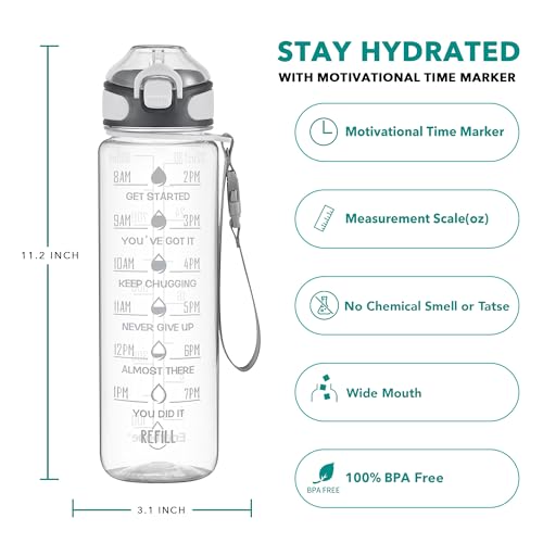 32 oz Water Bottle with Times to Drink and Straw