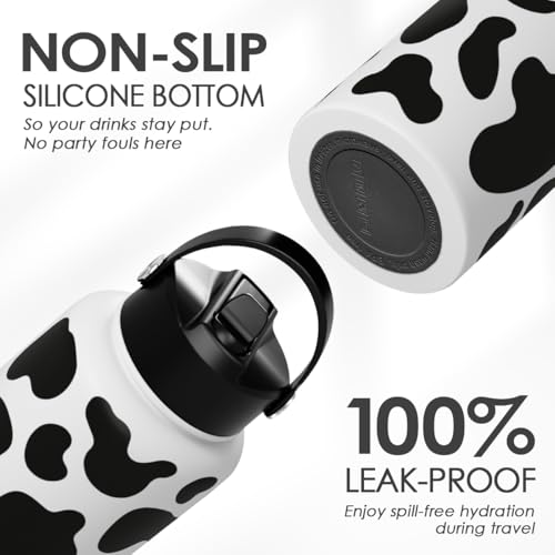 Cow Print Water Bottle 32oz Stainless Steel Vacuum Insulated with Lid