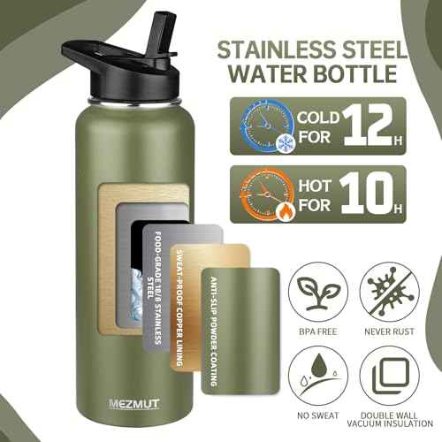 40oz Large Metal Sports Insulated Water Bottle with 2 Lids