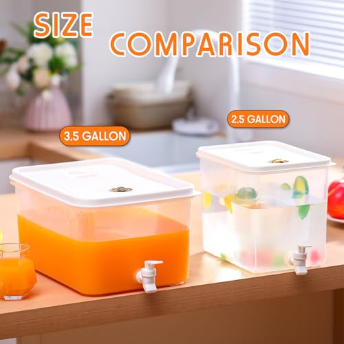 2 Pack 3.5 Gallon Drink Dispenser for Fridge with Spigot Water Dispenser Leak Proof Lids Filter Screen Beverage Juice Container Sealed Plastic Lemonade Milk Cold Hot Drink Tea Jug for Party (2 Count)