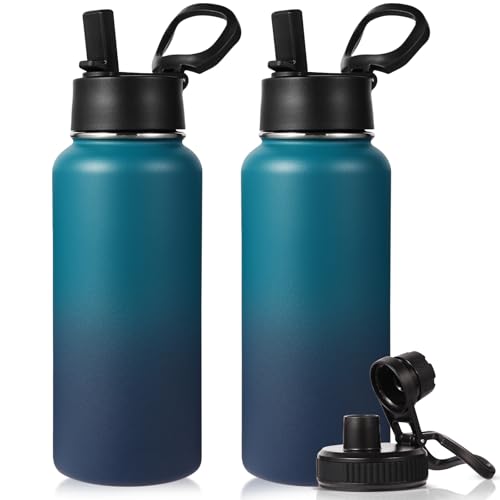 32 oz Insulated Water Bottles with 2 Lids (2 Count)