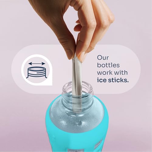 40oz / 32oz / 22oz / 12oz Borosilicate Glass Water Bottle with Time & Volume Markers, Silicone Sleeve, Stainless Steel Lid | Reusable Glass Bottle for Water & Juice (32oz Aqua Blue)