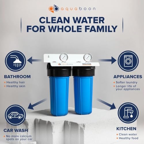 2 Stage Whole House Water Filtration System with 5 Micron 10x4.5 Reducing Sediment and KDF Heavy Metals Water Filter Purification Cartrige